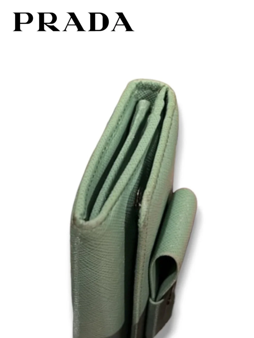 PRADA Fiocco Bow Saffiano Leather Long Wallet Green Foldover Clutch Flap Italy